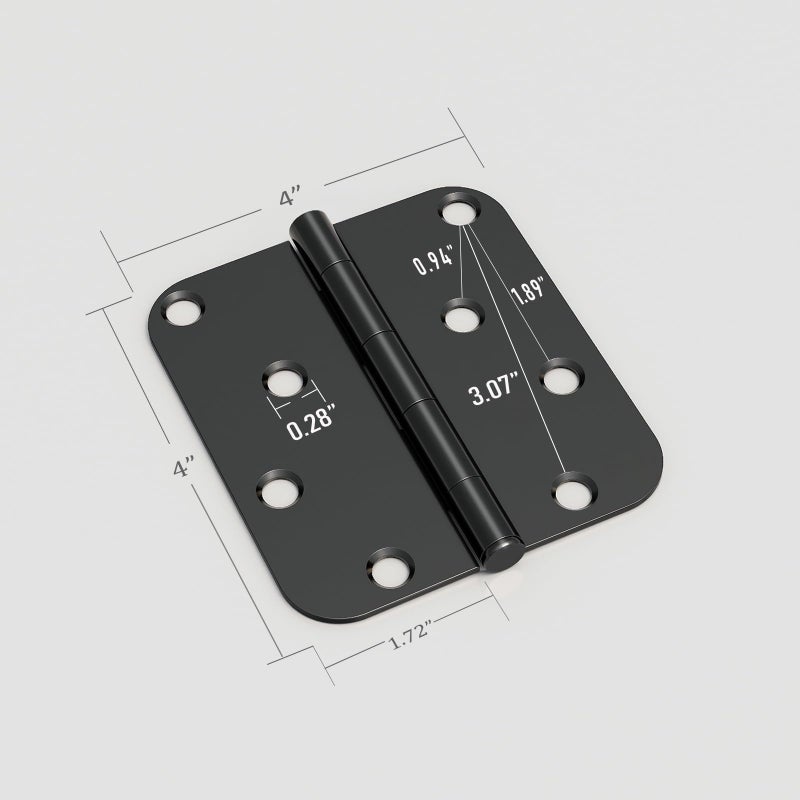 KNOBWELL No Squeak Matte Black Door Hinges 6 Pack, 4 X 4 Inch Interior Door Hinges with 5/8" Radius in Black, Heavy Duty - Image 3